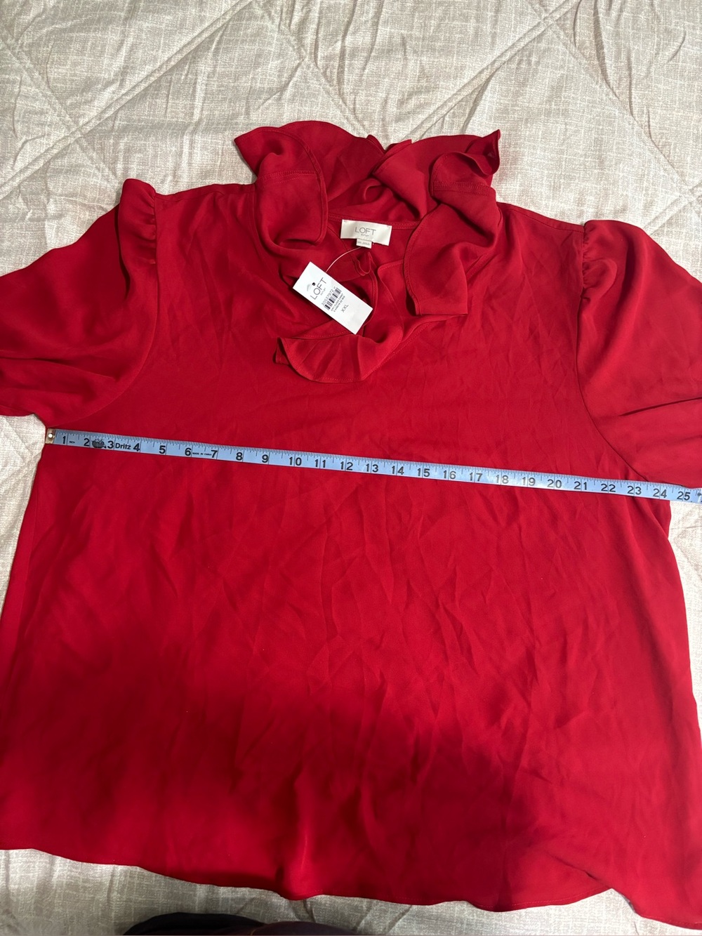 LOFT Deep Red Ruffle V-Neck Blouse - Picture 8 of 9